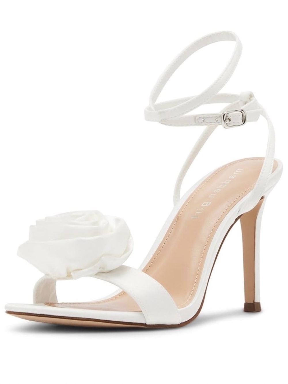 Madden Girl White Rose Ankle-Strap Stiletto Sandal